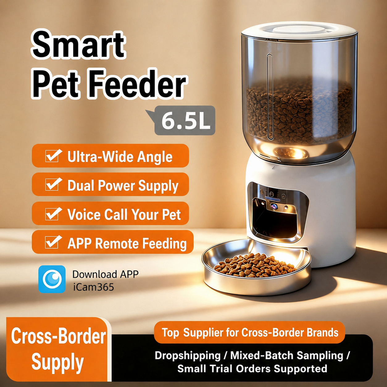 Smart Pet Feeder with Camera 6.5L APP Remote Feeding