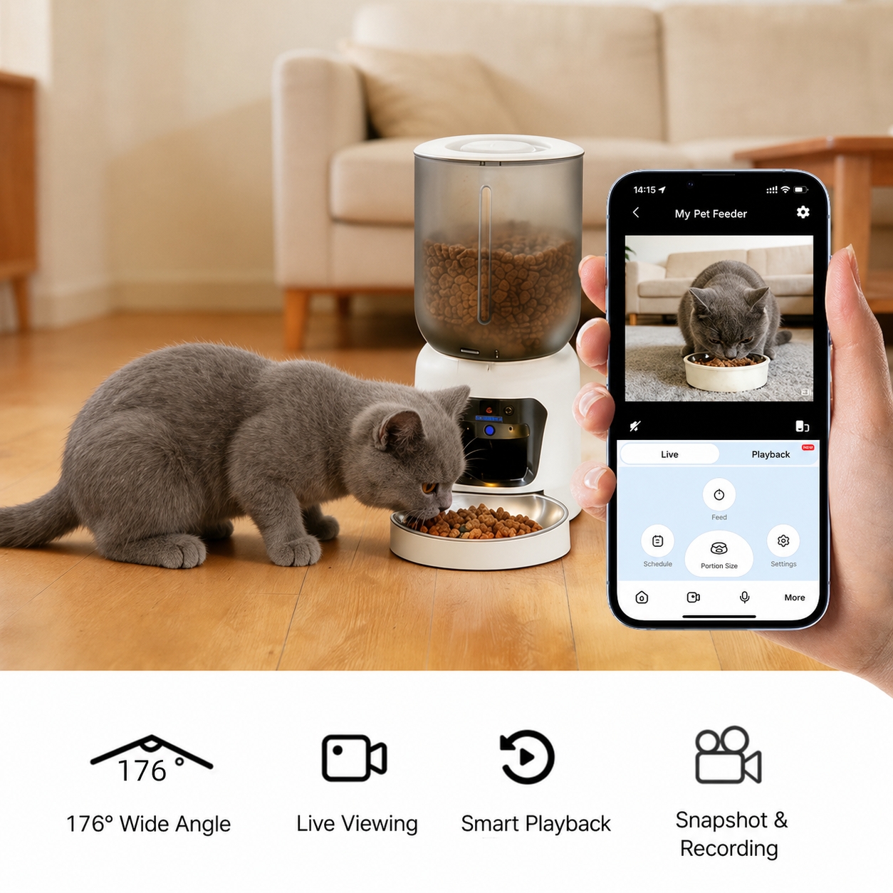 Smart Pet Feeder with Camera 6.5L APP Remote Feeding