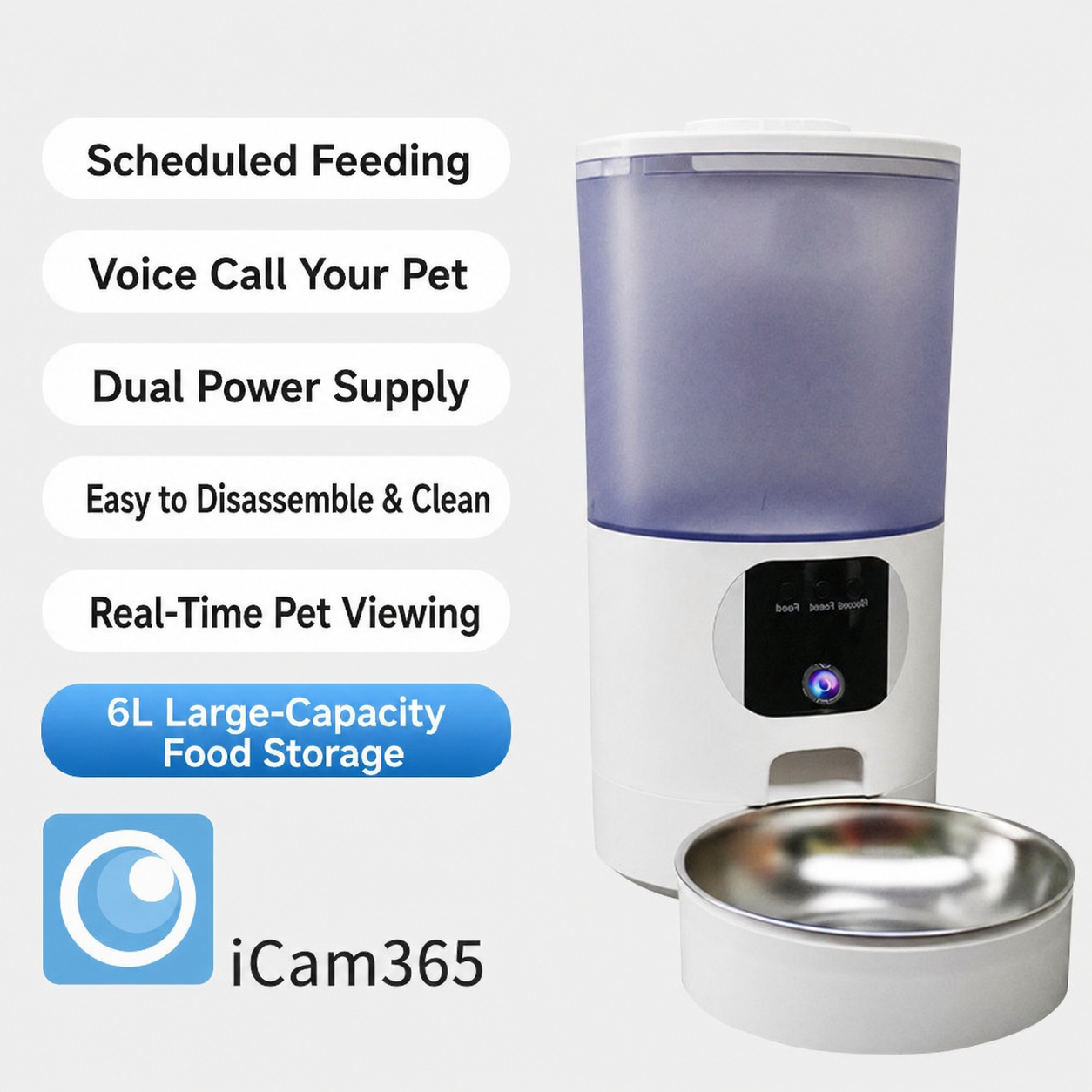 Smart Pet Feeder with Camera 6.5L APP Remote Feeding