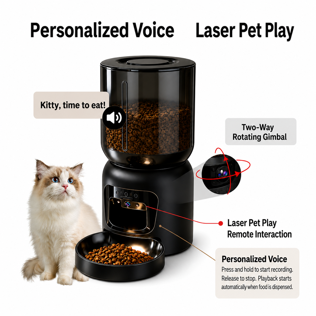 Smart Automatic Pet Feeder with Camera 6L WiFi Control