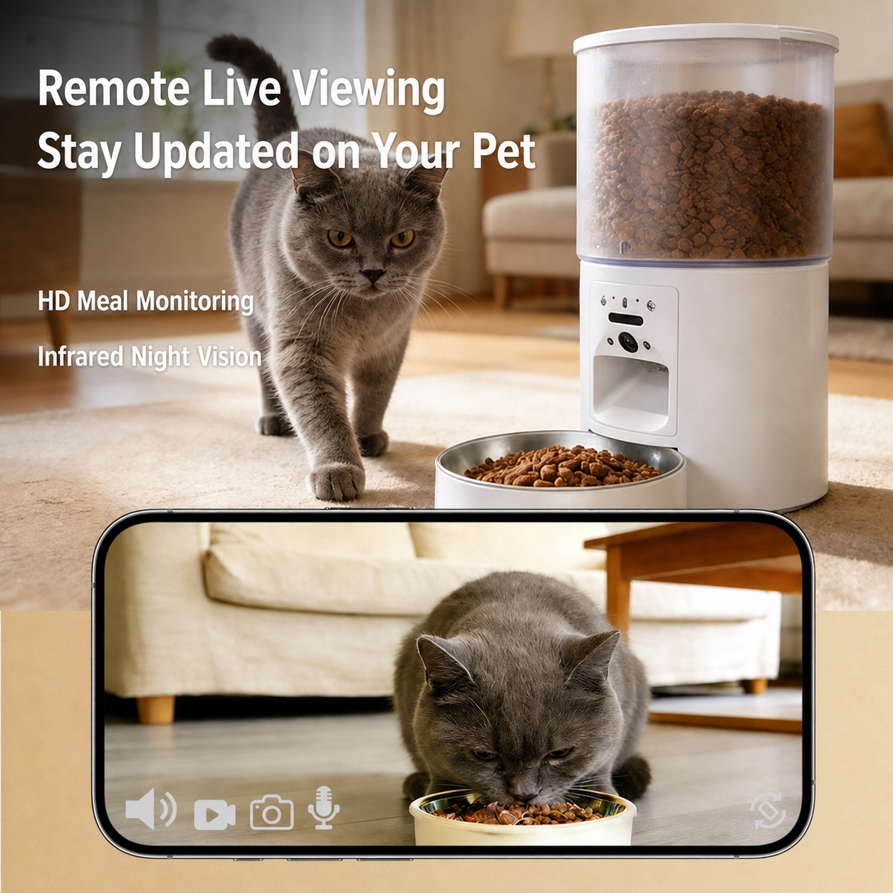 Smart Pet Feeder with Camera 4L WiFi APP Remote Control