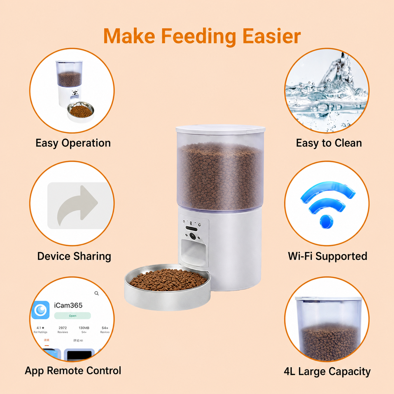Smart Pet Feeder with Camera 4L WiFi APP Remote Control