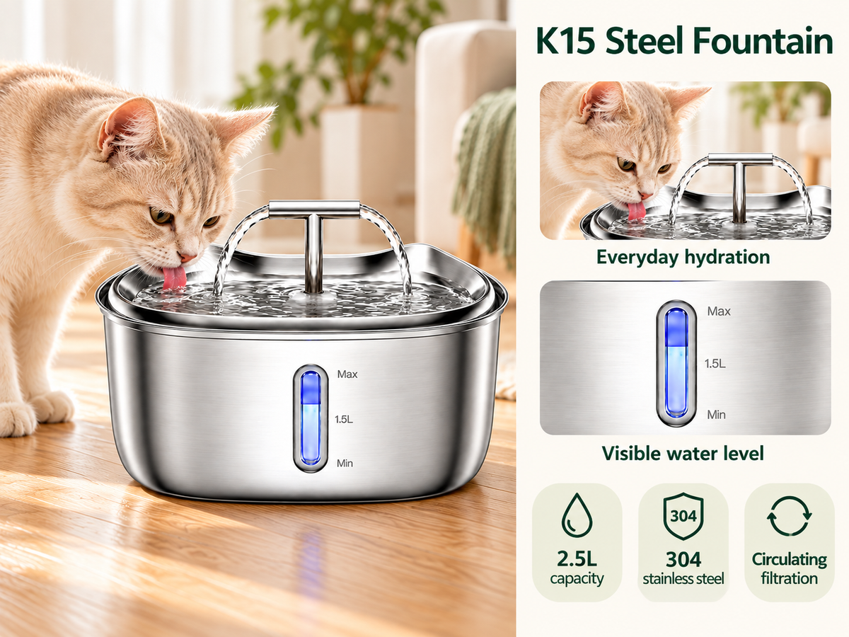2.5L Stainless Steel Pet Water Fountain - K15